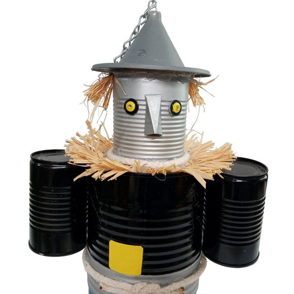 Folk Art Tin Man Scarecrow Sculpture Wizard Of Oz SHORT Recycled Robot Vintage 1 - Picture 5 of 15